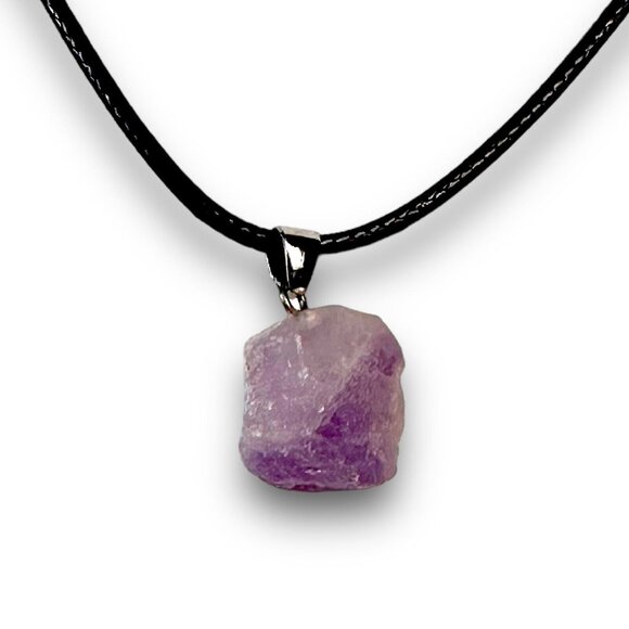 Natural Amethyst Quartz Necklace Pendant Raw Spiritual Balance Calming NWOT - Picture 5 of 11